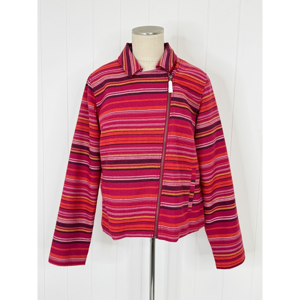 Peace Love World Zip Jacket Pink Striped Asymmetrical NWT Women Small Moto Boho